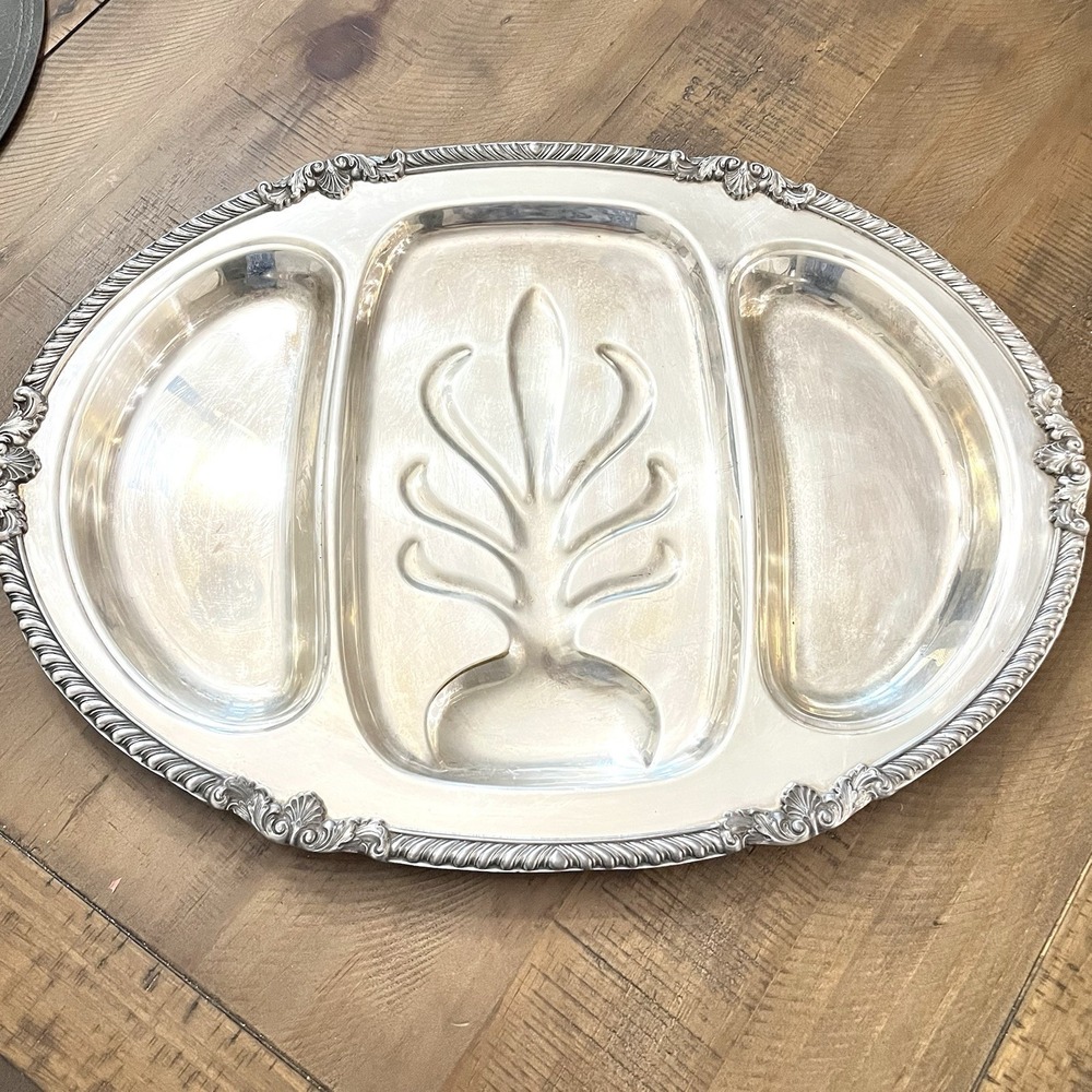 Vintage‎ EPCA Bristol by Poole 86 Silver Plated Oval 3 Part Platter Tray Meat